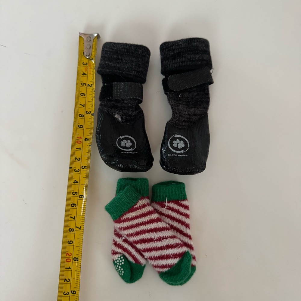 XXS Dog Red Striped Socks & Black Pair